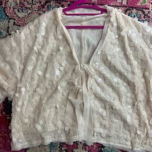 Cream Sequin Tie-Front Top
